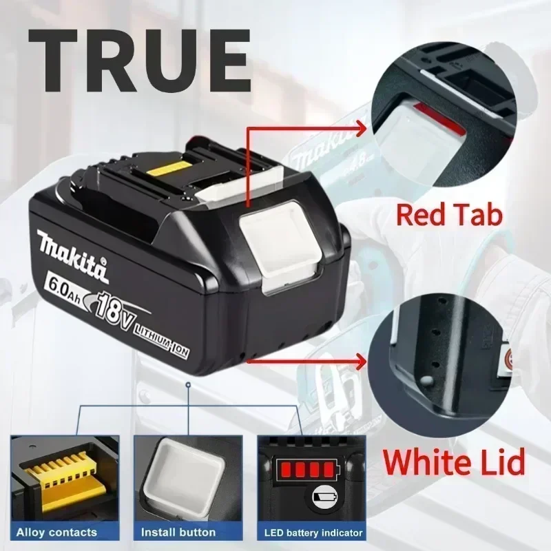החלפת סוללת Makita 18V 6.0Ah Li-ion עבור BL1830B/BL1840B/BL1850B/BL1860B - סוללות - <p>סוללת Makita 18V 6.0Ah Li‑ion היא תחליף אמין שנועד להפעיל את מקדחי Makita, נה...